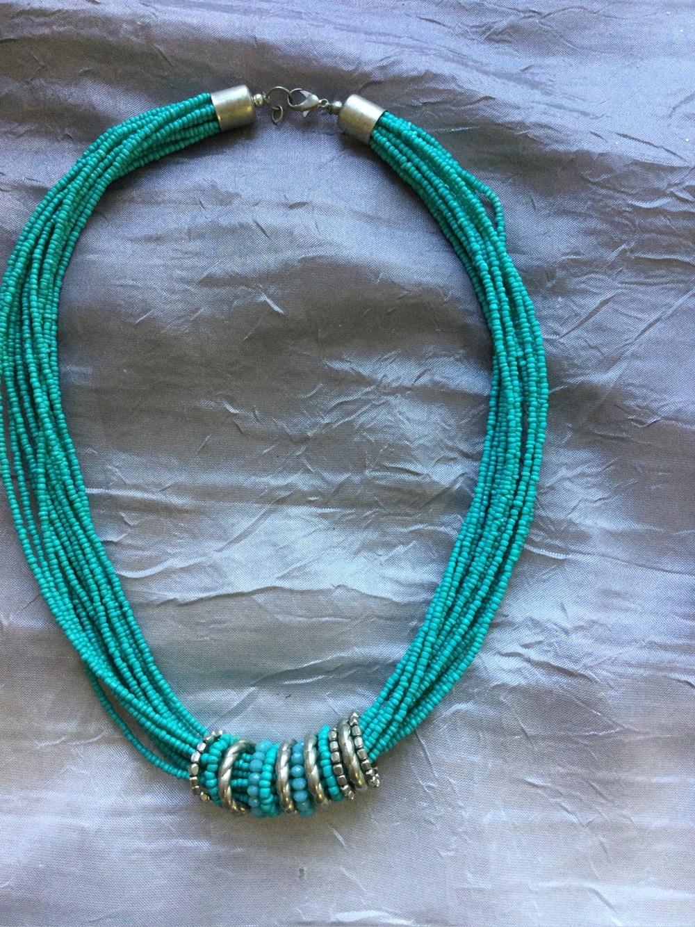 Multi-Strand Turquoise Beaded Necklace with Silver Accent Rings